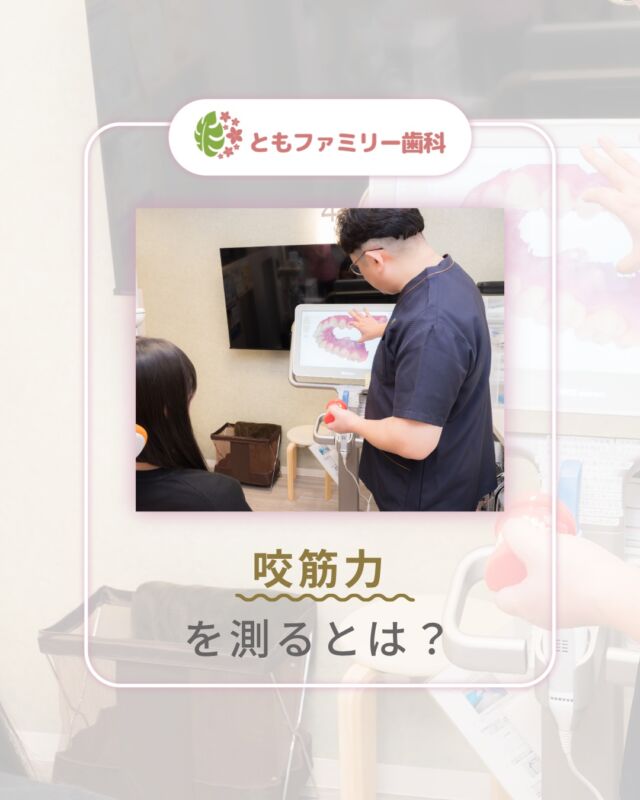 こんにちは！
ともファミリー歯科です😊

咬筋力についてご紹介いたします！

歯科医院で専用の機器を使う咬筋力測定🦷
歯ぎしりや食いしばりのチェックで、
顎関節症などのリスクを確認することができます⚡️
健康な歯を守るために
咬筋力を知ることはとても大切です✨

自己チェックで不安がある場合は、
歯科でのチェックをおすすめします🌿

⬇️HPもぜひご覧下さい⬇️
https://www.tomo-dent.com/

#歯科医院　#歯ブラシ　#小児歯科　#小児矯正　#小児　#求人　#大阪府　#大阪市　#ともファミリー歯科　#歯科助手　#口腔習慣　#口腔機能　#マルチブラケット装置　#マウスピース　#インプラント矯正　#外科的矯正 #フッ素